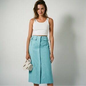 Matthew Bruch Linen-Blend Midi Skirt  🩵